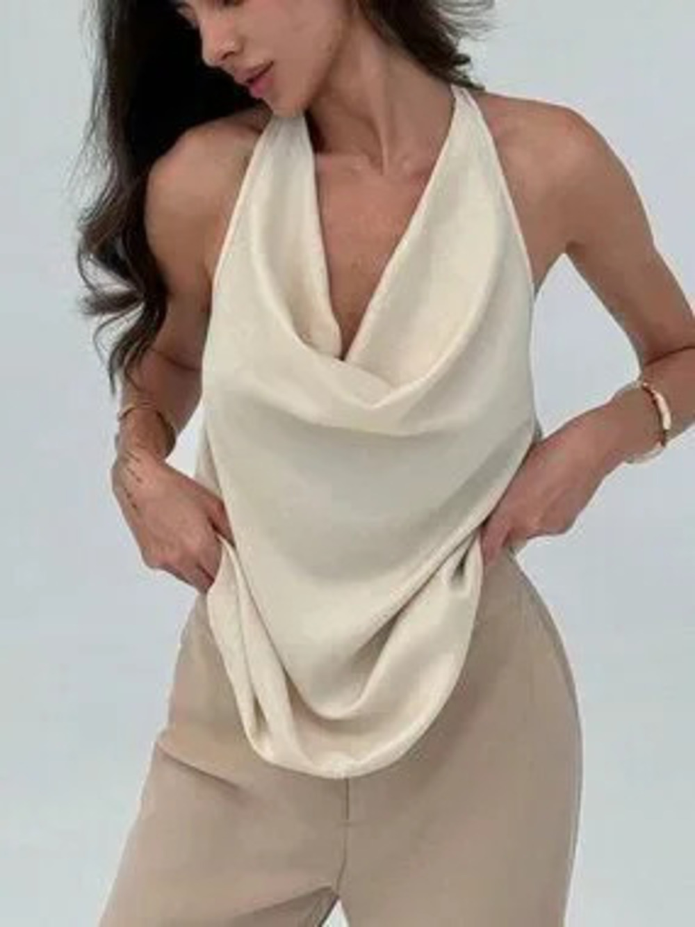 Apricot Casual Women's Chic Draped Neck Sleeveless Holiday Tank Top